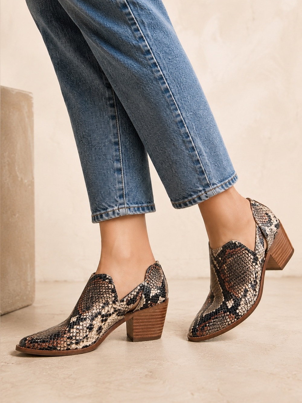 Madewell Gloria Shoe Boot 6.5 Snake Embossed Leather Ankle Booties Brown